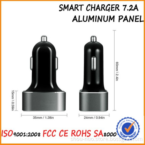 2015 new design aluminum heads porable mobile phone triple usb 7.2a car charger,7.2a triple usb car charger